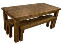Tortuga Rustic 6x3 wooden farmhouse dining table with 2 benches